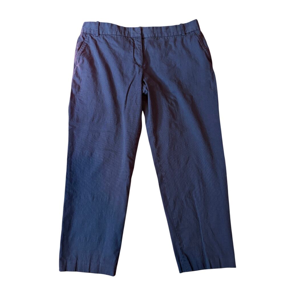 TORY BURCH Women's Straight Leg Trousers Size 14 Navy Blue Stretch Twill